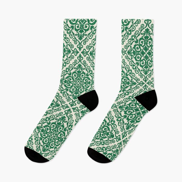 Item preview, Emerald Green Cream Damask Scroll Pattern designed and sold by AIG - Andrei Ilie Graphics.