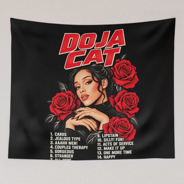 Item preview, Doja Cat Tour Ma Vie Red Roses Tracklist Portrait Dark Hair Concert designed and sold by Cuiroblinda.