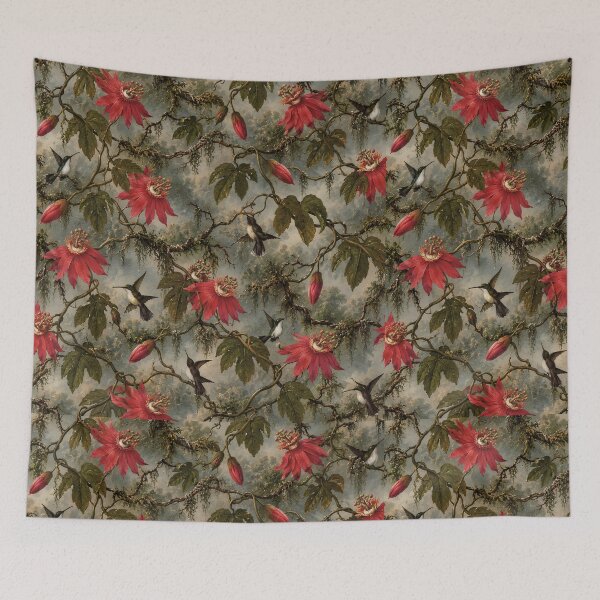 Item preview, Vintage Passionflower Hummingbird Pattern designed and sold by MysticCanvasAi.