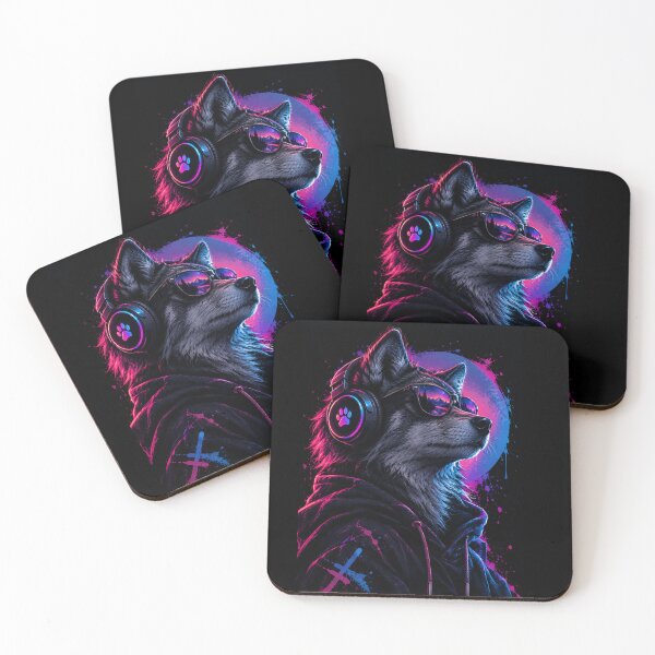 Item preview, Cool Neon Wolf with Sunglasses and Headphones designed and sold by pixelvibes-art.