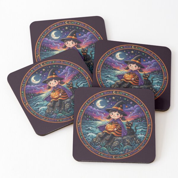Item preview,  Kawaii design of a little witch and a black cat under the moonlight designed and sold by Azurart2.