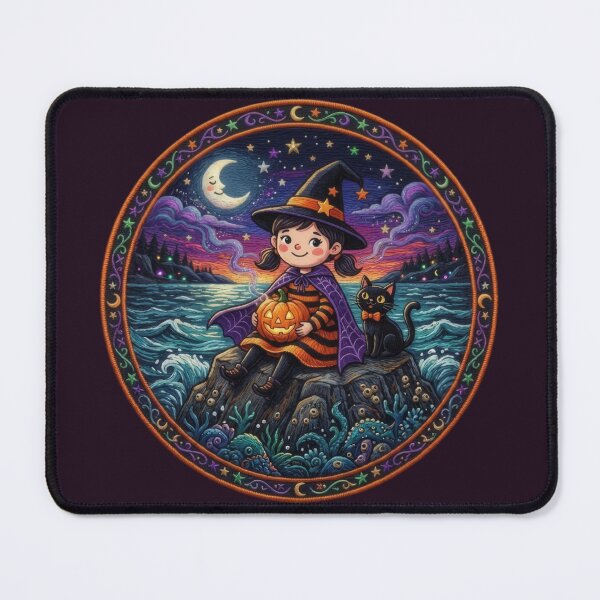Item preview, Kawaii design of a little witch and a black cat under the moonlight designed and sold by Azurart2.