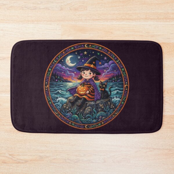 Item preview,  Kawaii design of a little witch and a black cat under the moonlight designed and sold by Azurart2.