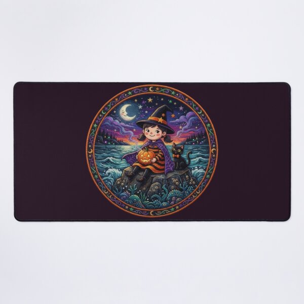 Item preview, Kawaii design of a little witch and a black cat under the moonlight designed and sold by Azurart2.
