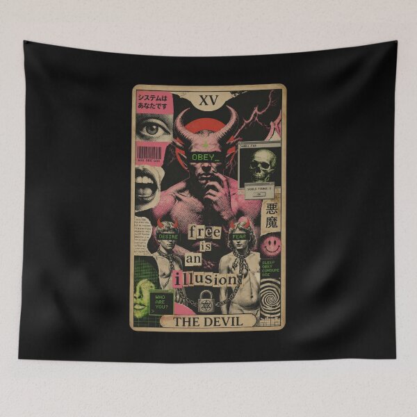 Item preview, The Devil XV Cyberpunk Tarot Card - Dystopian Obey Collage Art designed and sold by ERODED SELF.