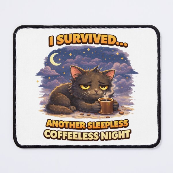 Item preview, Sleepless Cat Coffee Humor Survived Another Tired Night. designed and sold by The-T-In-Retro.