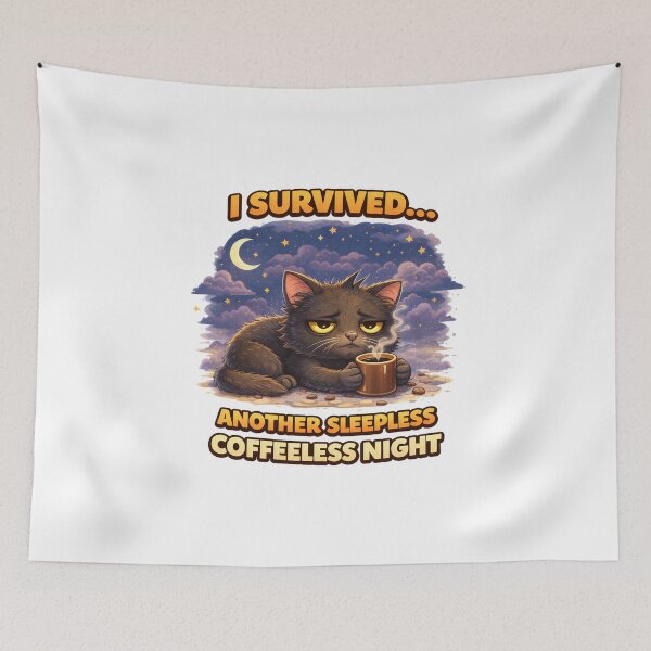 Item preview, Sleepless Cat Coffee Humor Survived Another Tired Night. designed and sold by The-T-In-Retro.