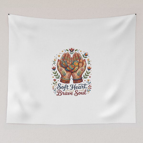 Item preview, Soft Heart Brave Soul - Vintage Folk Art Bird and Hands designed and sold by Sanan Israyilli.
