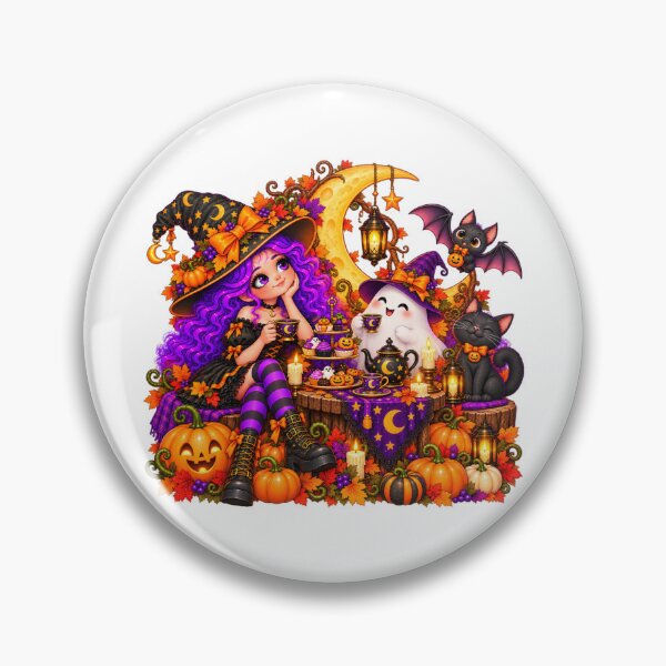Item preview, Midnight Tea Party – Cute Witch, Ghost & Black Cat designed and sold by The Cutting Room.