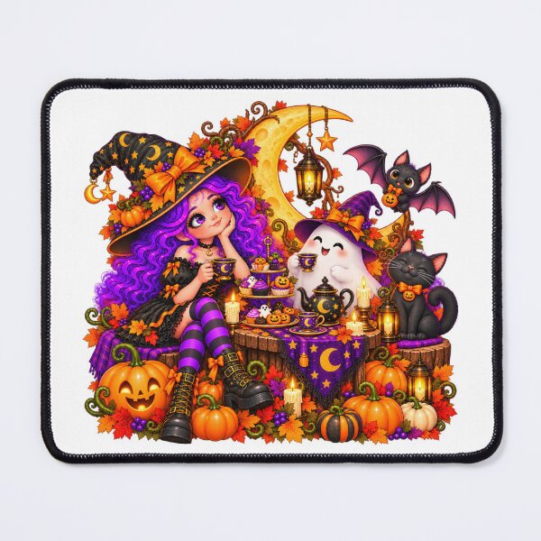 Item preview, Midnight Tea Party – Cute Witch, Ghost & Black Cat designed and sold by The Cutting Room.