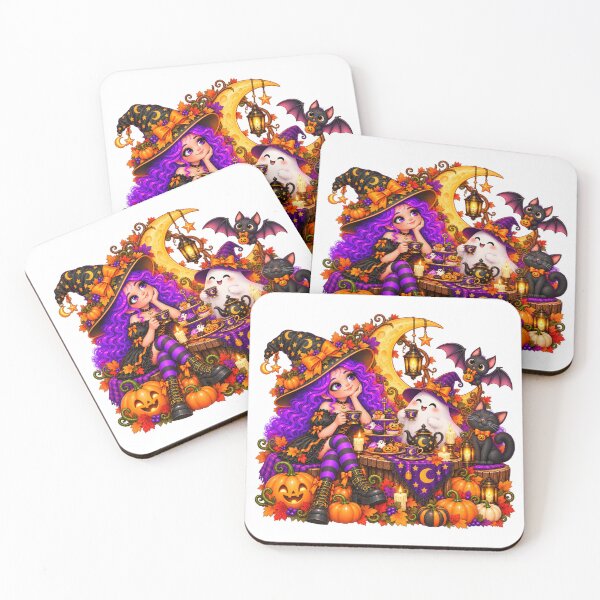 Item preview, Midnight Tea Party – Cute Witch, Ghost & Black Cat designed and sold by The Cutting Room.