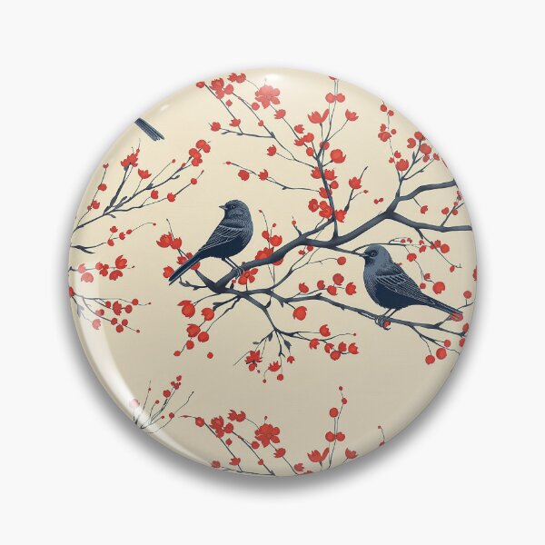 Item preview, Elegant Minimalist Birds and Red Blossom Branches Pattern designed and sold by NTGUILTY.