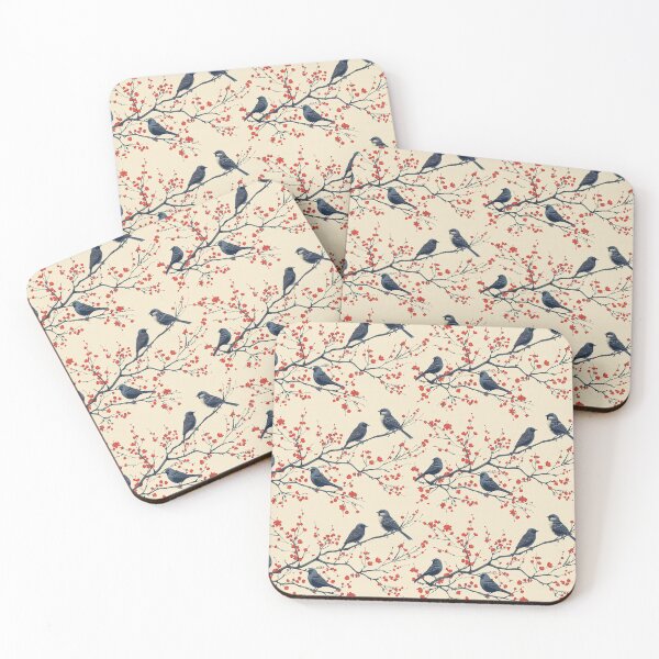 Item preview, Elegant Minimalist Birds and Red Blossom Branches Pattern designed and sold by NTGUILTY.