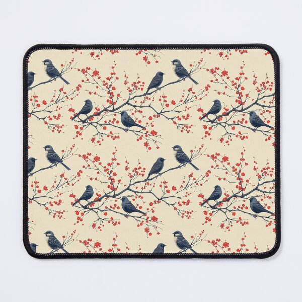 Item preview, Elegant Minimalist Birds and Red Blossom Branches Pattern designed and sold by NTGUILTY.