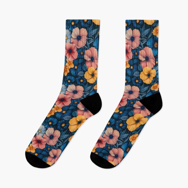 Item preview, Vibrant Colorful Floral on Dark Navy Pattern designed and sold by NTGUILTY.