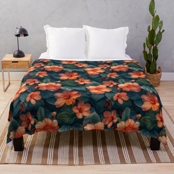 Item preview, Elegant Orange Floral and Dark Teal Leaves Pattern designed and sold by NTGUILTY.