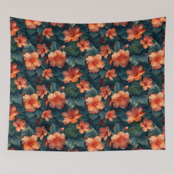 Item preview, Elegant Orange Floral and Dark Teal Leaves Pattern designed and sold by NTGUILTY.