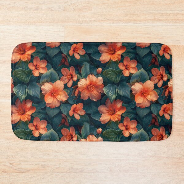 Item preview, Elegant Orange Floral and Dark Teal Leaves Pattern designed and sold by NTGUILTY.