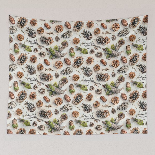Item preview, Rustic Watercolor Pine Cone and Mossy Branch Pattern designed and sold by NTGUILTY.