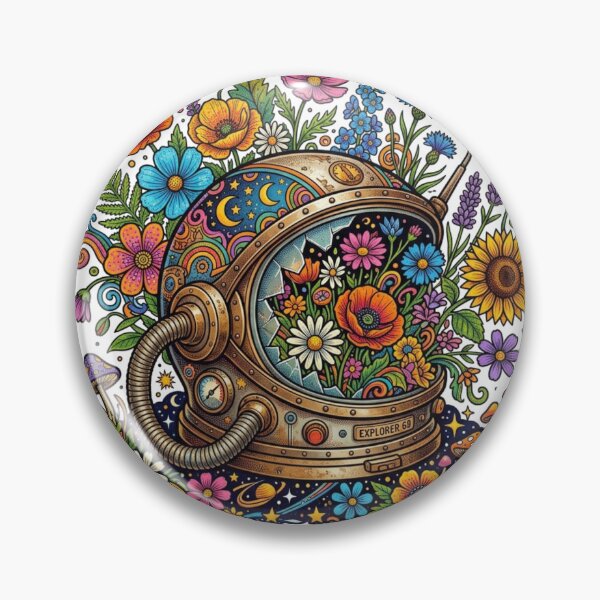 Item preview, Space to Bloom - Retro 70s Astronaut Helmet Floral Art designed and sold by Sanan Israyilli.