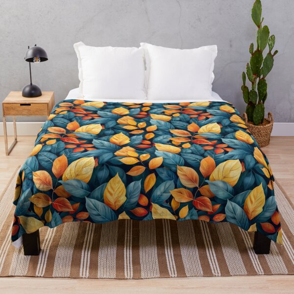 Item preview, Vibrant Blue and Orange Minimalist Autumn Leaves Pattern designed and sold by NTGUILTY.