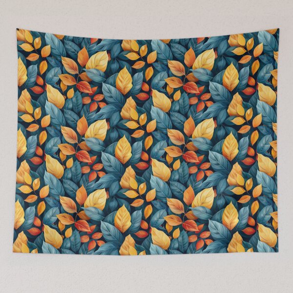 Item preview, Vibrant Blue and Orange Minimalist Autumn Leaves Pattern designed and sold by NTGUILTY.
