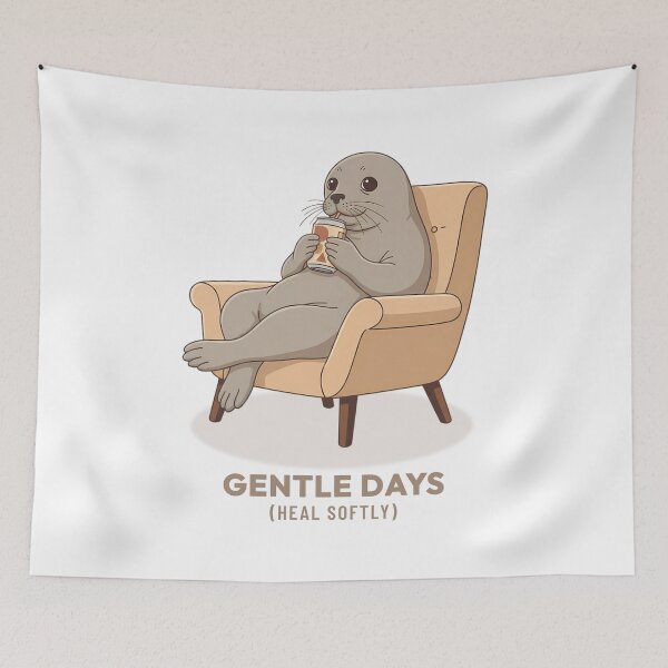 Item preview, Seal Drinking Soda in Armchair Vintage Aesthetic designed and sold by COZY VINTAGE animal.