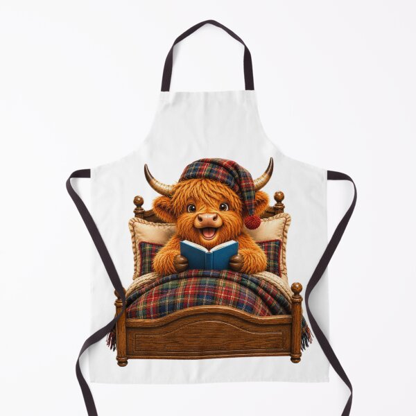 Item preview, Cute Scottish Highland Cow Reading a Book in Cosy Tartan Bed designed and sold by MaedK.