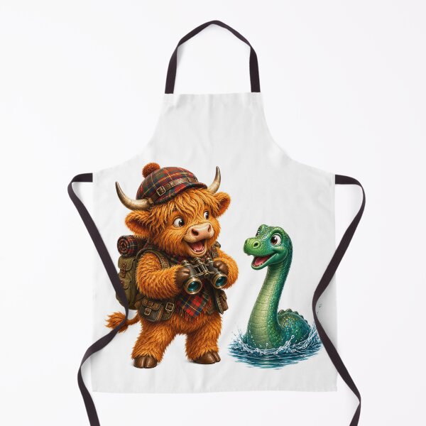 Item preview, Cute Scottish Highland Cow Exploring with the Loch Ness Monster designed and sold by MaedK.