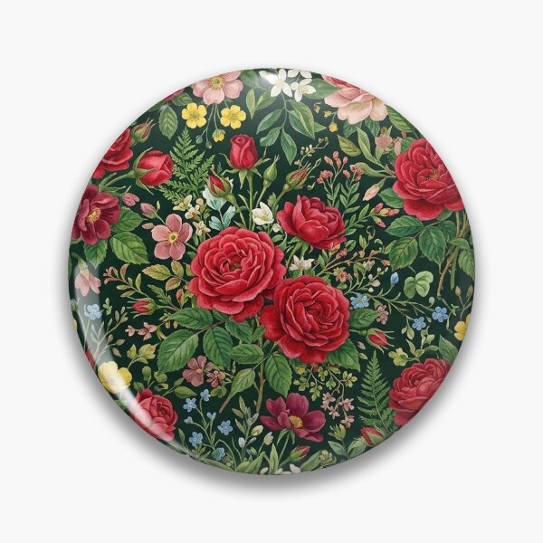 Item preview, Red Roses and Wildflowers Dark Floral Botanical Pattern designed and sold by Marietna2110.
