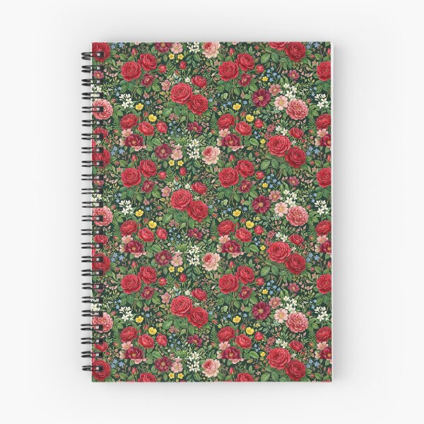 Item preview, Red Roses and Wildflowers Dark Floral Botanical Pattern designed and sold by Marietna2110.