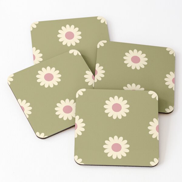 Item preview, Retro Simple Scandi Daisies in Avocado + Guava designed and sold by YesterdayColl.