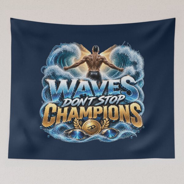 Item preview, Waves Don't Stop Champions | Swimming Champion Mindset Gift For Swimmers designed and sold by M. Mamdouh Artworks.