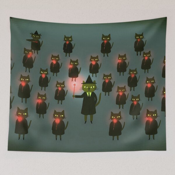 Item preview, Witch Cat Gathering Magic Wands Pattern Art designed and sold by Lunat1kk.