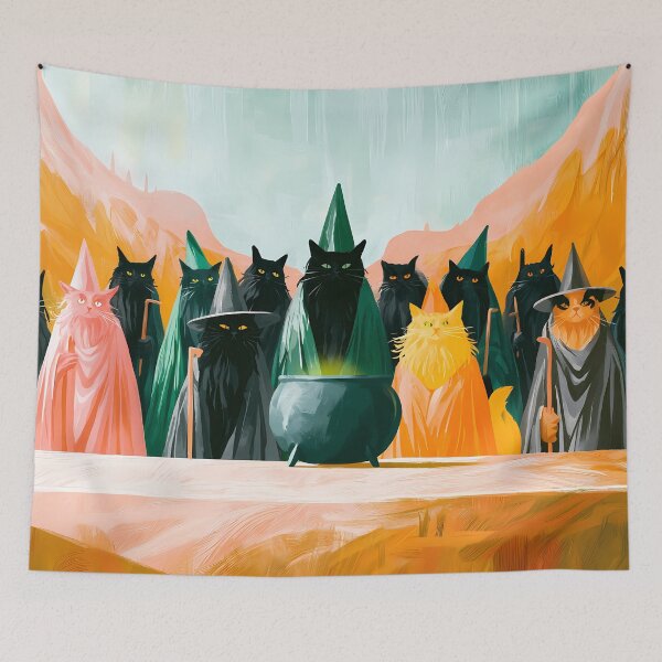 Item preview, Wizard Cat Coven Glowing Cauldron Fantasy Art designed and sold by Lunat1kk.