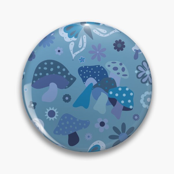 Item preview, 70's Kitschy Mushrooms + Daisy Floral in Dusty Blue designed and sold by YesterdayColl.