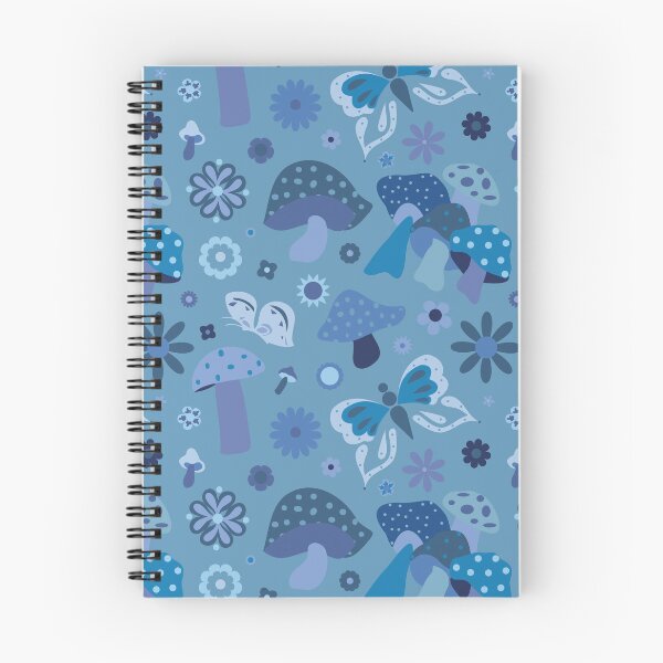 Item preview, 70's Kitschy Mushrooms + Daisy Floral in Dusty Blue designed and sold by YesterdayColl.