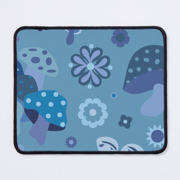 Item preview, 70's Kitschy Mushrooms + Daisy Floral in Dusty Blue designed and sold by YesterdayColl.