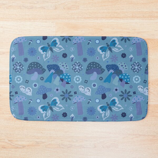 Item preview, 70's Kitschy Mushrooms + Daisy Floral in Dusty Blue designed and sold by YesterdayColl.