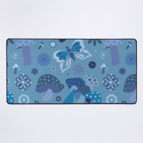 Item preview, 70's Kitschy Mushrooms + Daisy Floral in Dusty Blue designed and sold by YesterdayColl.