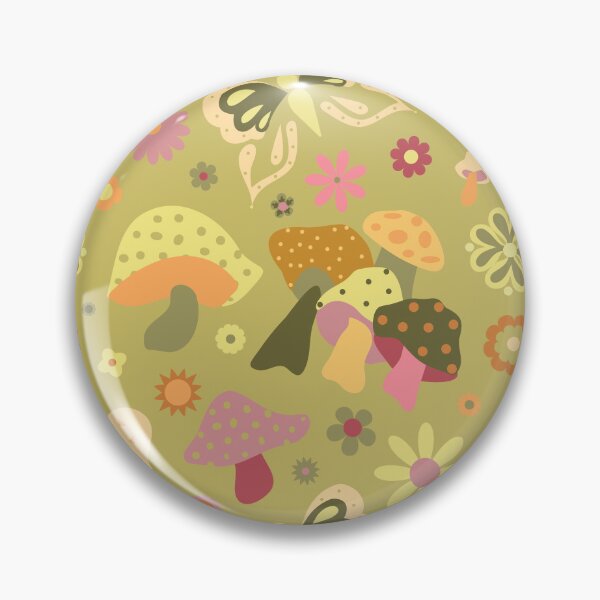 Item preview, 70's Kitschy Mushrooms + Daisy Floral in Lemongrass + Guava designed and sold by YesterdayColl.