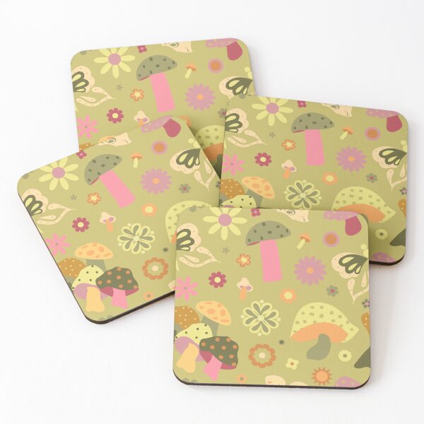 Item preview, 70's Kitschy Mushrooms + Daisy Floral in Lemongrass + Guava designed and sold by YesterdayColl.