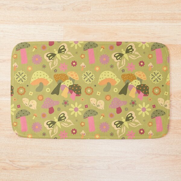 Item preview, 70's Kitschy Mushrooms + Daisy Floral in Lemongrass + Guava designed and sold by YesterdayColl.
