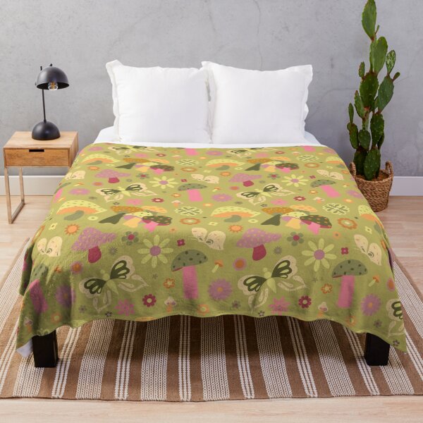 Item preview, 70's Kitschy Mushrooms + Daisy Floral in Lemongrass + Guava designed and sold by YesterdayColl.