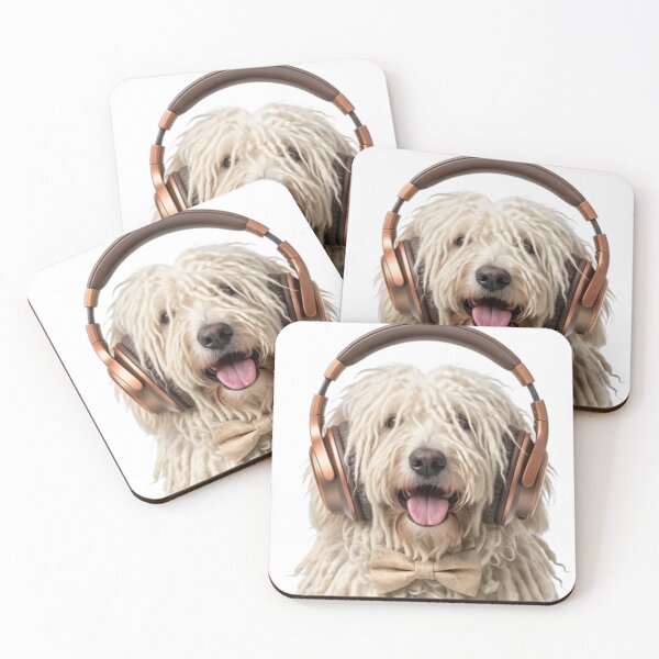 Item preview, Dapper Komondor Dog with Bronze Headphones designed and sold by Sulco Design.