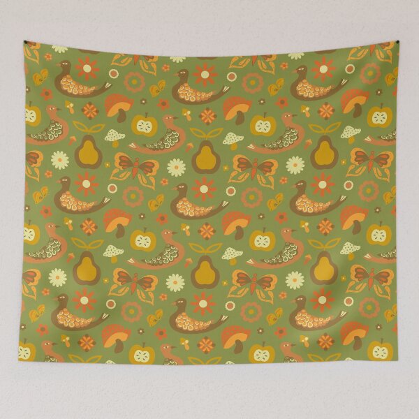 Item preview, 70's Groovy Day Birds in Avocado + Goldenrod designed and sold by YesterdayColl.