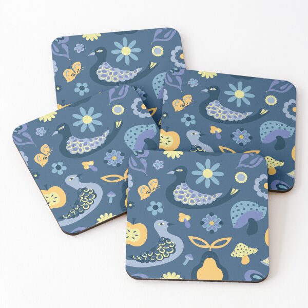 Item preview, 70's Groovy Day Birds in Dusty Blue + Lemon designed and sold by YesterdayColl.