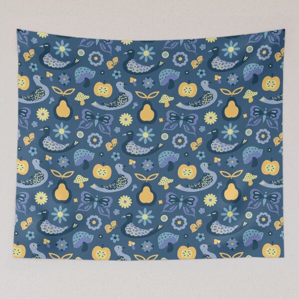 Item preview, 70's Groovy Day Birds in Dusty Blue + Lemon designed and sold by YesterdayColl.