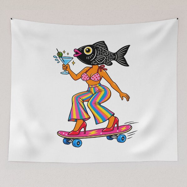 Item preview, Skater Fish Girl – Surreal Retro Pop Art designed and sold by SupplyCode.