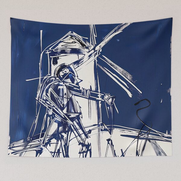 Item preview, Don Quixote and the windmill - Blue Abstract Art designed and sold by shadow-bloom.